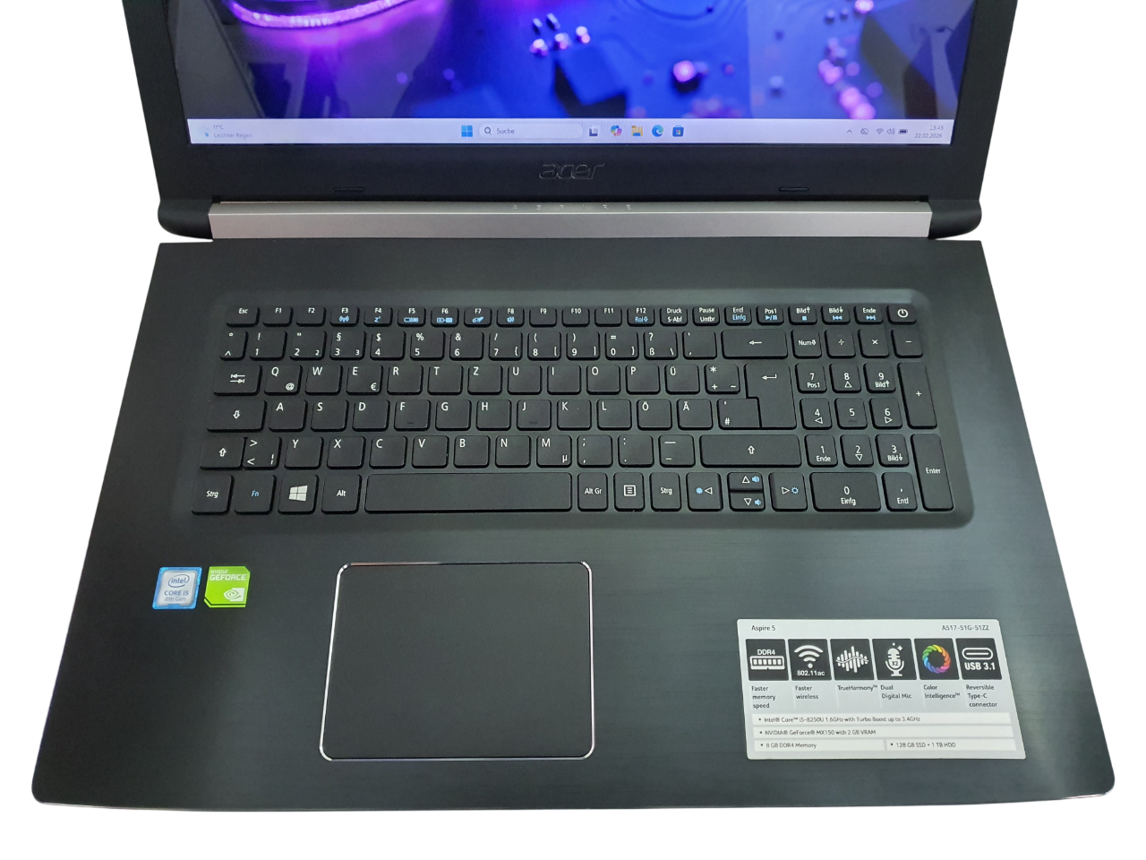 Acer Aspire 5 A517 i5-8250U 8GB RAM 17,3 Zoll Laptop 2 Festplatten Win 11 – Bild 3