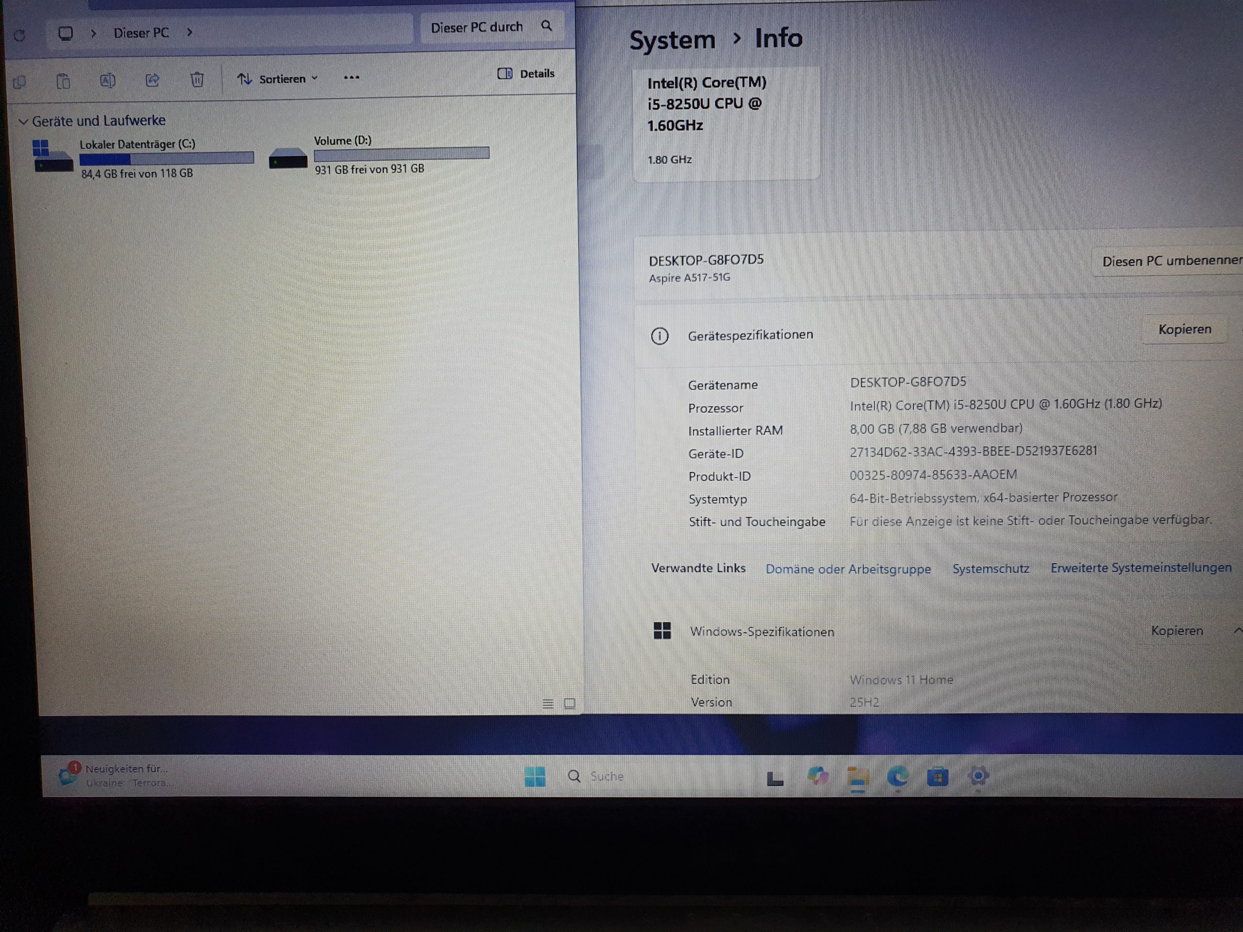 Acer Aspire 5 A517 i5-8250U 8GB RAM 17,3 Zoll Laptop 2 Festplatten Win 11 – Bild 8