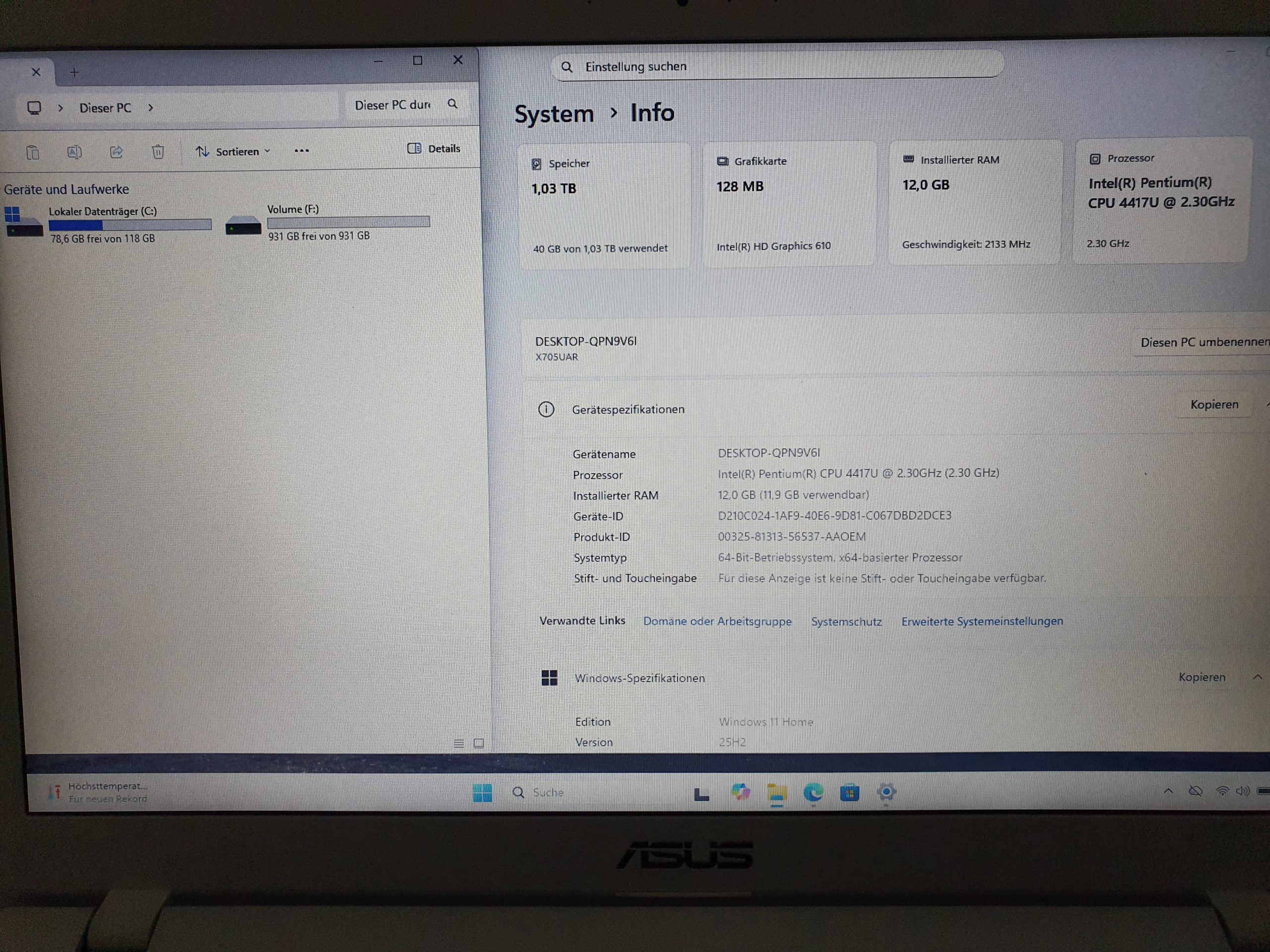 Asus VivoBook 17 F705U 4417U 17,3 Zoll Laptop 12GB RAM 2 Festplatten Win 11 – Bild 8