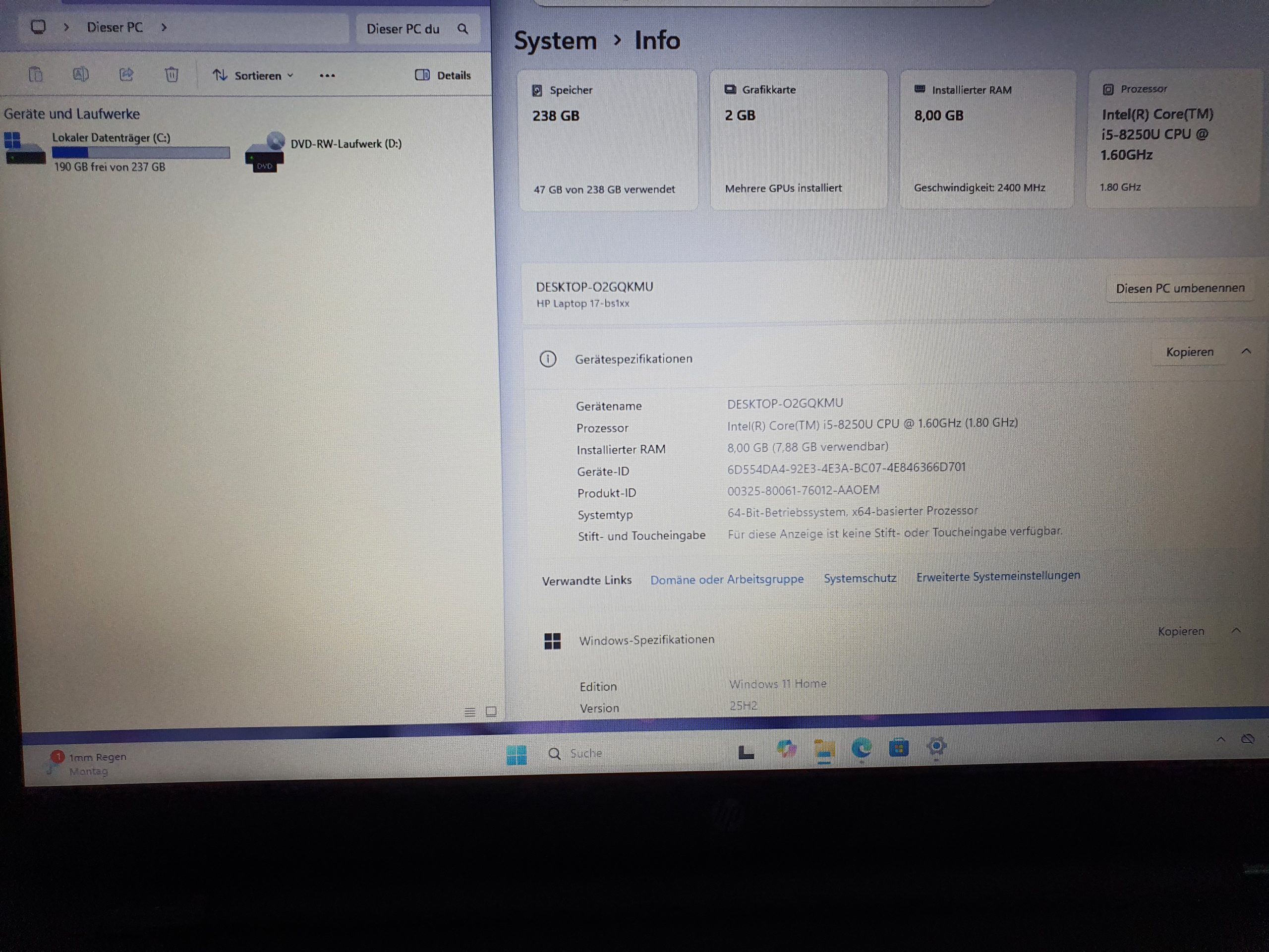 HP Laptop 17-bs109ng i5-8250U 8GB RAM 17,3 Zoll 256GB SSD Win 11 – Bild 8