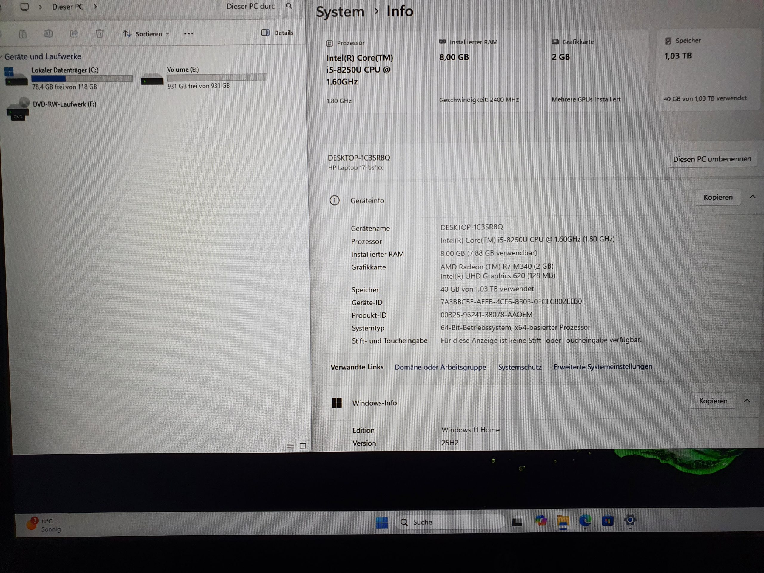 HP Laptop i5-8250U 17,3 Zoll Full-HD mit 2 Festplatten + DVD Brenner Win 11 – Bild 9